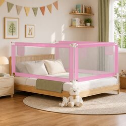 Toddler Safety Bed Rail 190 x 25 cm - Pink Fabric & Metal