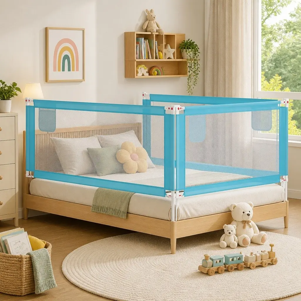 Toddler Safety Bed Rail Blue 200x25 cm Fabric Protection Guard for Kids