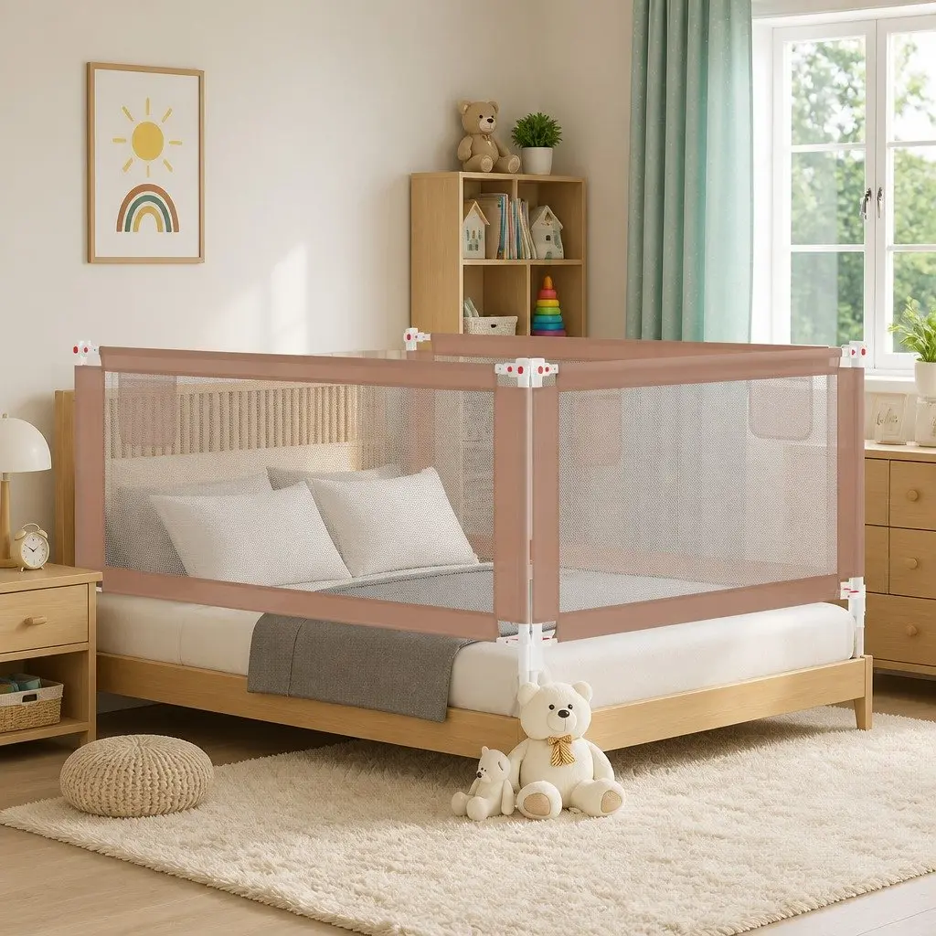 Toddler Safety Bed Rail Adjustable Height Protection Guard 180x25cm Taupe
