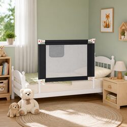 Toddler Bed Rail: 100x25cm Grey Adjustable Safety Feature