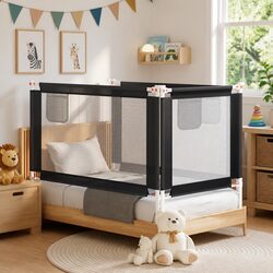 Toddler Bed Rail Dimensions 140x25cm, Grey Fabric Guard