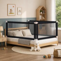 Toddler Bed Rail: Dark Grey, 190x25 cm, Adjustable Height