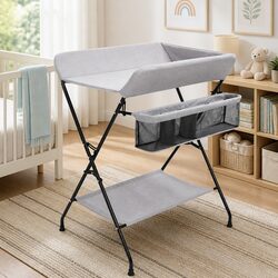 Changing Table with Side Compartments - Light Grey