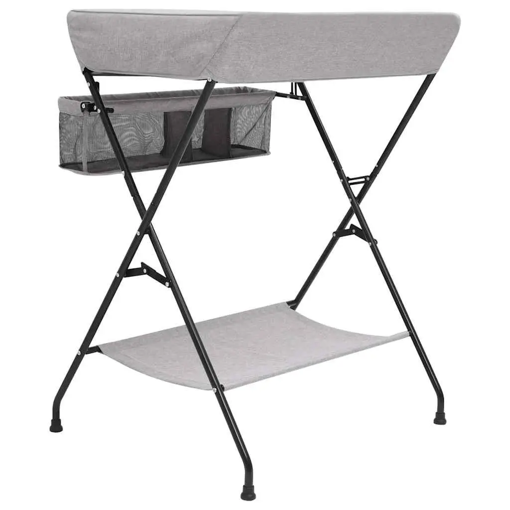 Changing Table Light Grey Foldable Diaper Tray Storage Compartments Baby Nursery
