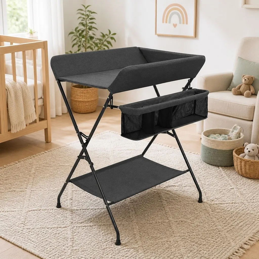 Changing Table Anthracite Foldable Diaper Nappy Storage Compartments Baby