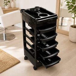 Five-Drawer Black Hair Salon Trolley with Wheels