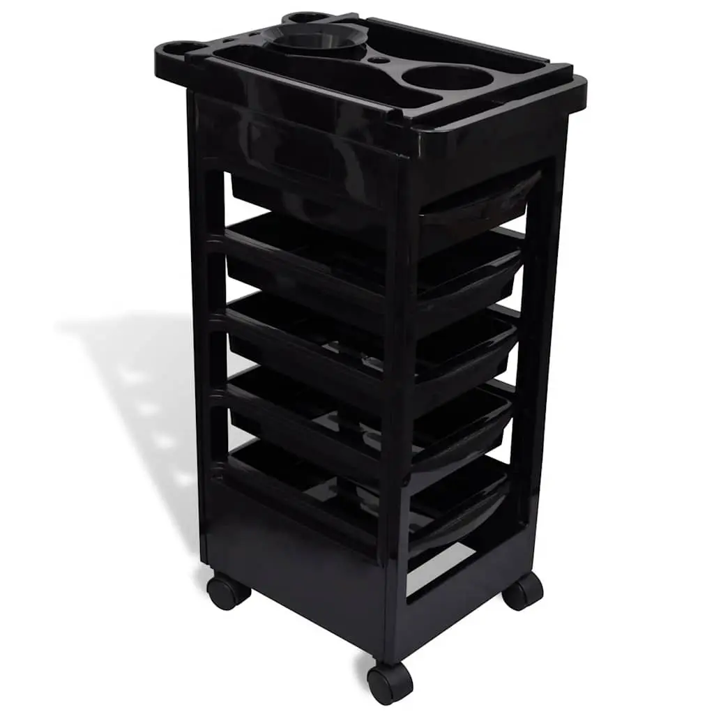 Hair Salon Trolley Organizer with Wheels for Beauty Storage Black 5 Drawers