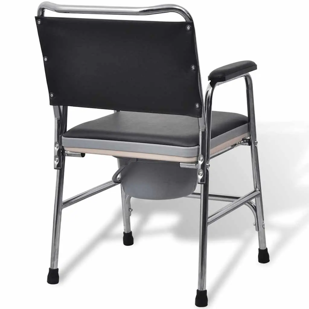 Commode Chair Steel Black Bedside Toilet Seat Bucket Armrests Elderly Mobility