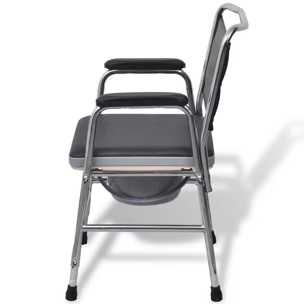 Commode Chair Steel Black Bedside Toilet Seat Bucket Armrests Elderly Mobility