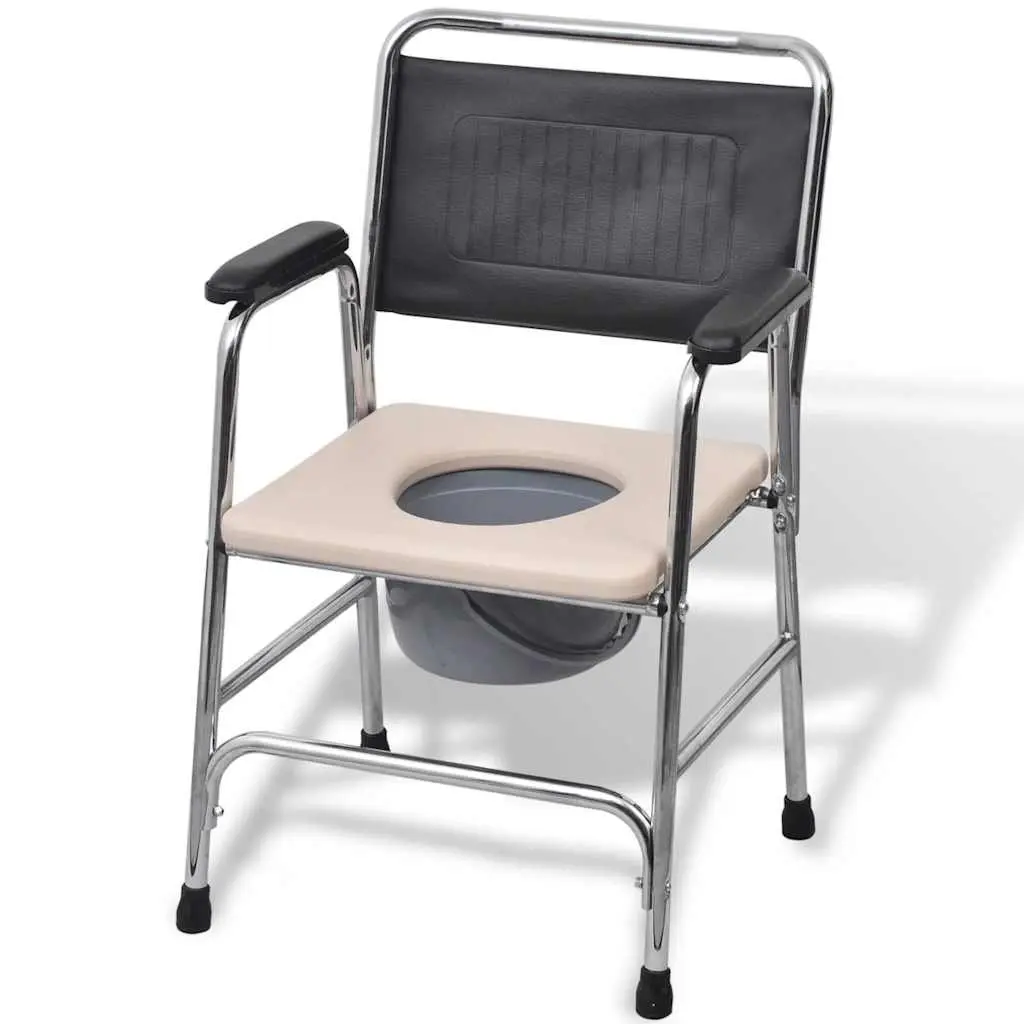 Commode Chair Steel Black Bedside Toilet Seat Bucket Armrests Elderly Mobility