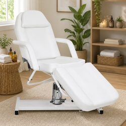 White Massage Table: 180x62cm Adjustable Treatment Bed