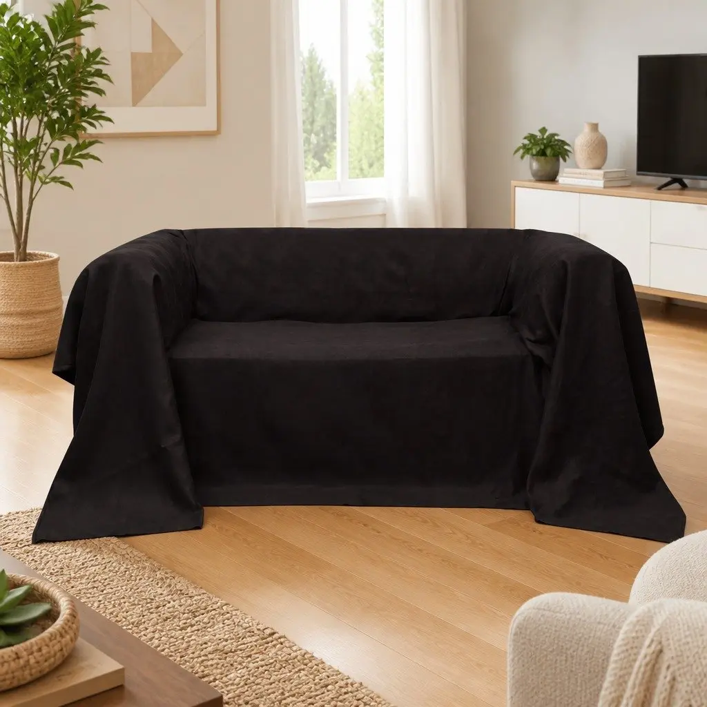 Suede Couch Slipcover for Living Room 210 x 280 cm Brown Furniture Protector