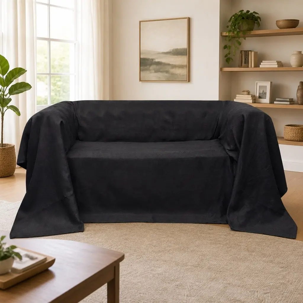 Couch Slipcover 270 x 350 cm for Protection Anthracite Suede Fabric