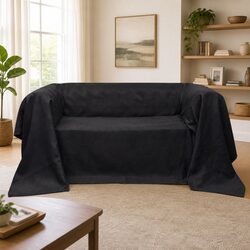 Anthracite Suede Couch Slipcover - 270 x 350 cm
