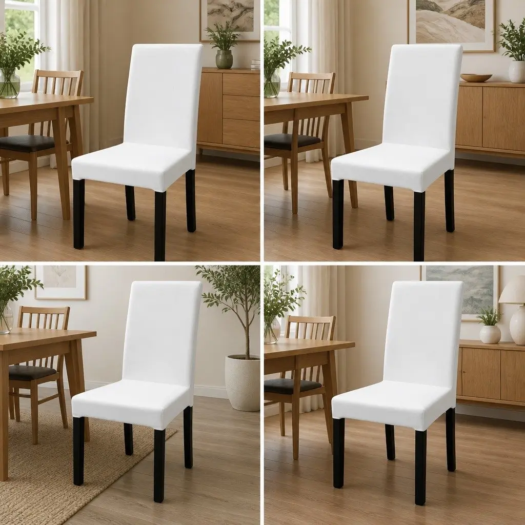 Straight Chair Cover Slipcover Stretch Fabric White 4 Piece Set Protection