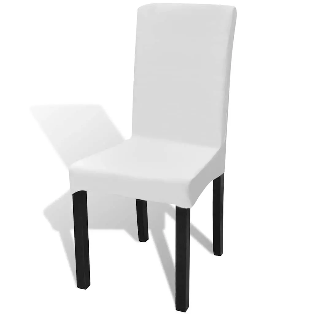 Straight Chair Cover Slipcover Stretch Fabric White 4 Piece Set Protection