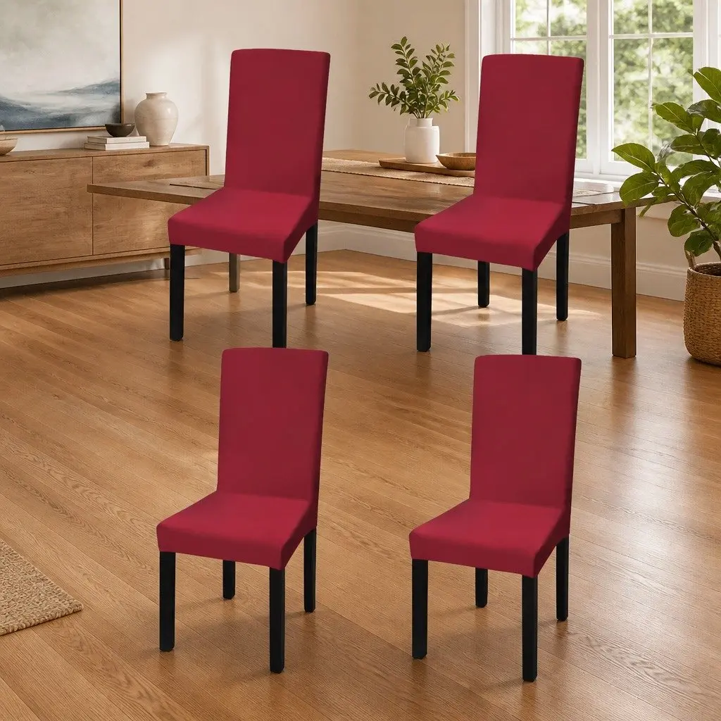 Chair Cover Set 4 Pieces Red Stretchable Soft Wrinkle Resistant for Home and Garden
