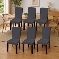Straight Stretchable Chair Cover Set 6 pcs Anthracite Soft Wrinkle Resistant