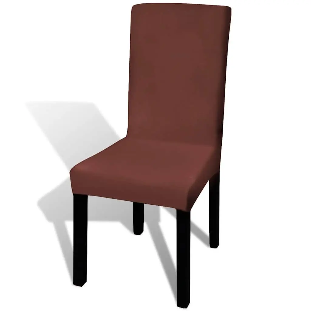 Straight Stretchable Chair Cover Brown 6 Pieces Soft Wrinkle Resistant Slipcover