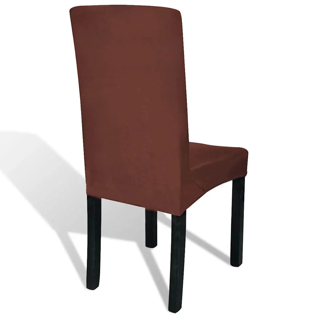 Straight Stretchable Chair Cover Brown 6 Pieces Soft Wrinkle Resistant Slipcover