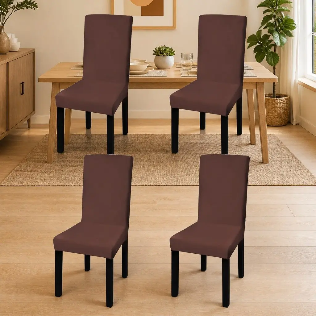 Brown Stretchable Chair Covers 4 Pack