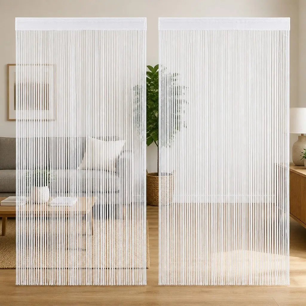 String Curtains White 140x250 cm Door Window Panel Room Divider 2 Piece