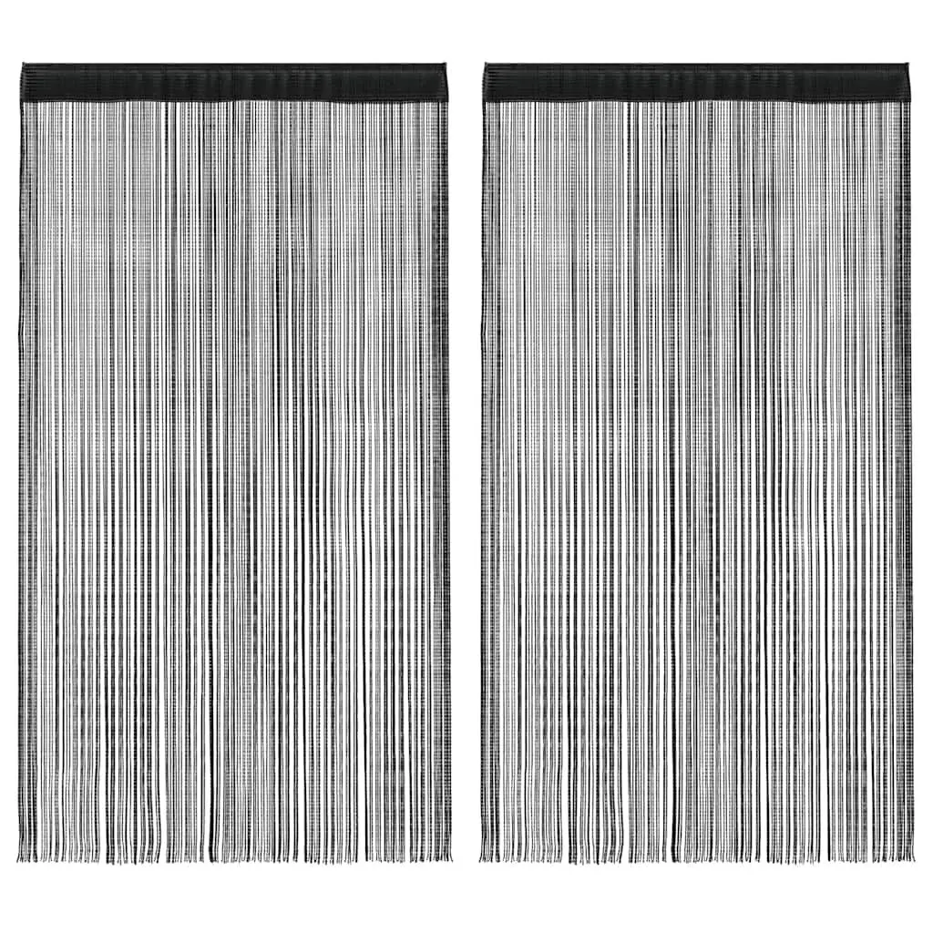 Black String Curtains Set of 2 Panels 100x250 cm