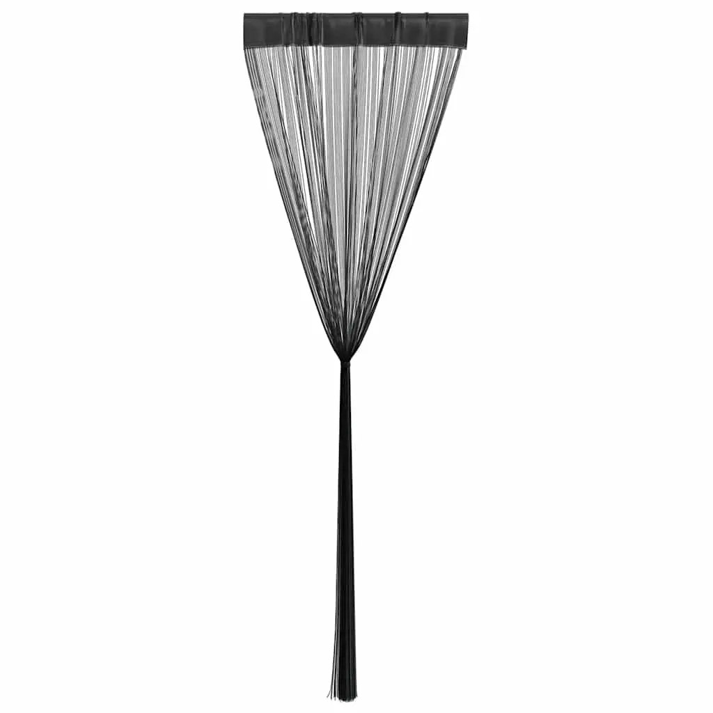 Black String Curtains Set of 2 Panels 100x250 cm