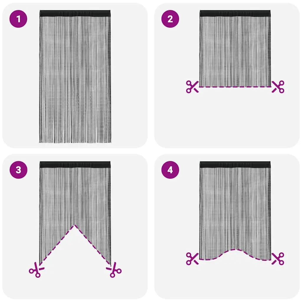 Black String Curtains Set of 2 Panels 100x250 cm