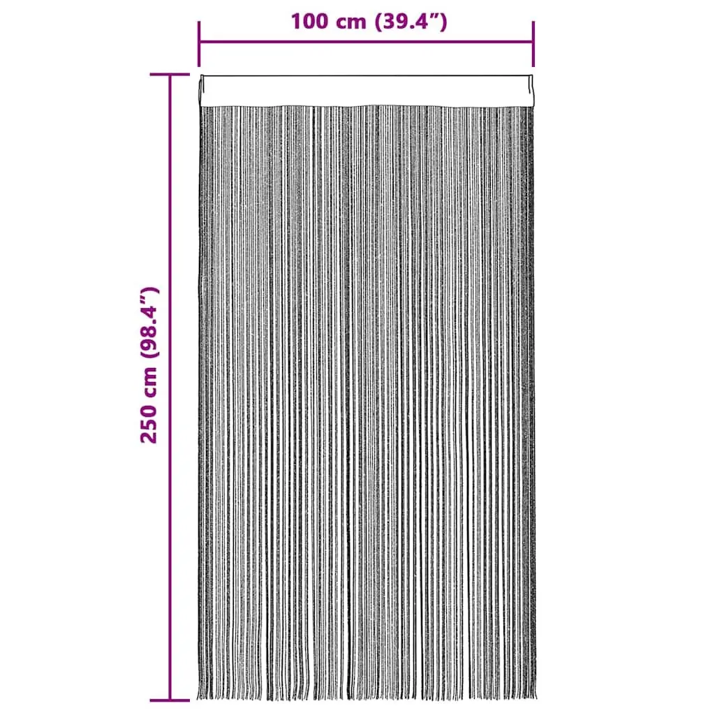 Black String Curtains Set of 2 Panels 100x250 cm