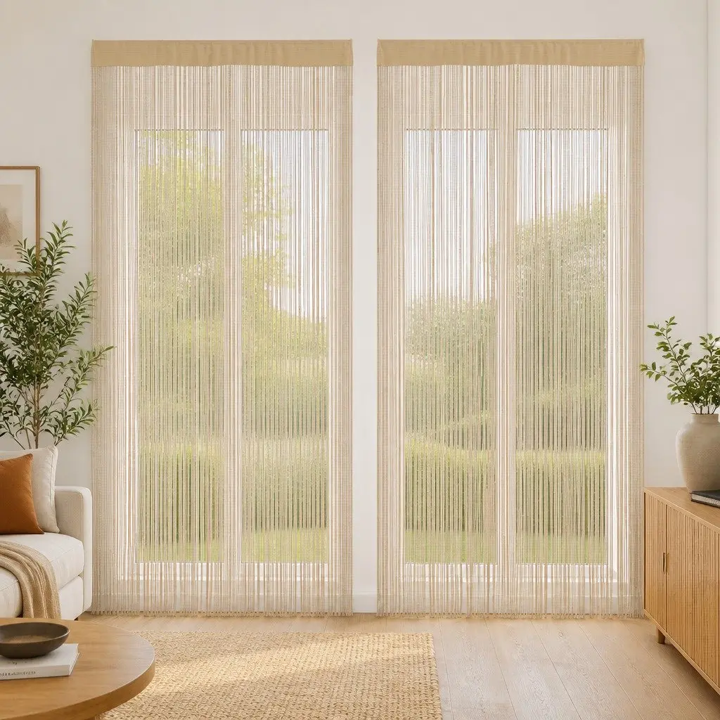 Beige String Curtains 2 pcs 140x250 cm