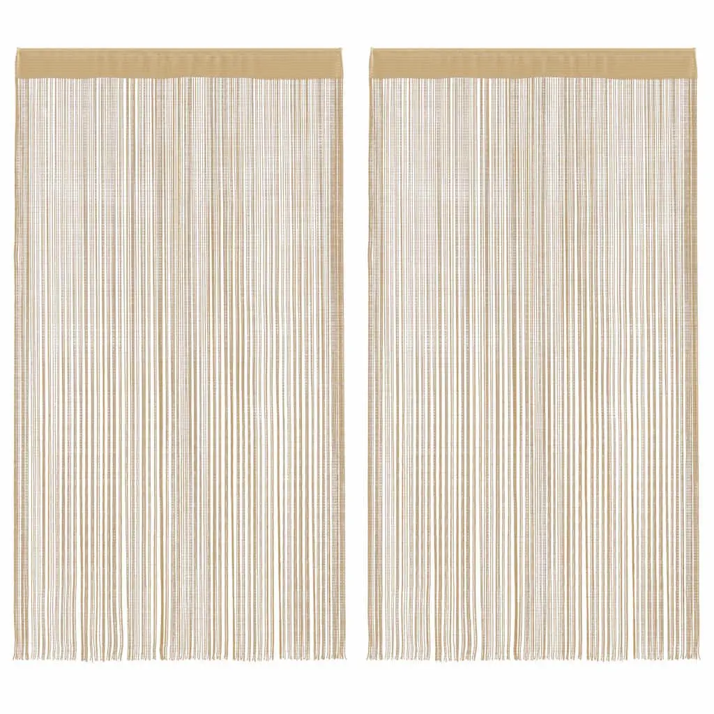 Beige String Curtains Room Divider Drapes 140x250cm 2 Pieces Easy Hanging Polyester