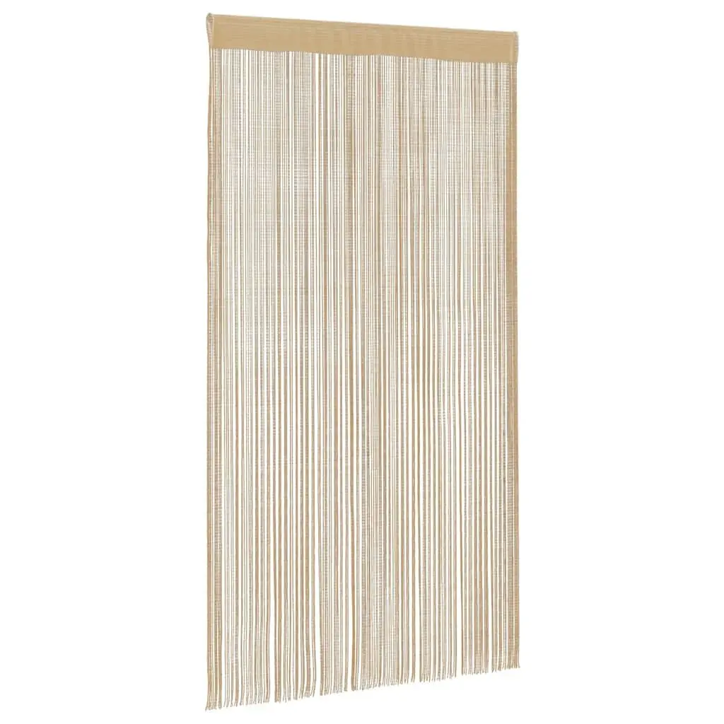Beige String Curtains Room Divider Drapes 140x250cm 2 Pieces Easy Hanging Polyester
