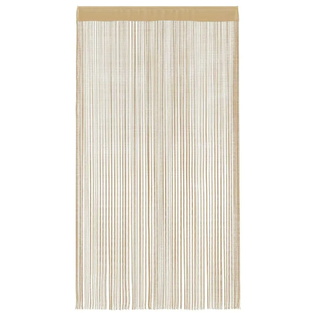 Beige String Curtains Room Divider Drapes 140x250cm 2 Pieces Easy Hanging Polyester