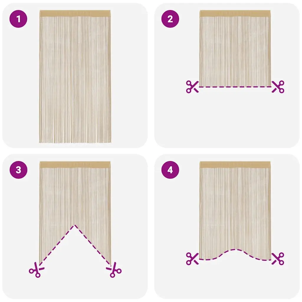 Beige String Curtains Room Divider Drapes 140x250cm 2 Pieces Easy Hanging Polyester