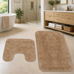 2-Piece Beige Bathroom Mat Set - Dimensions and Material