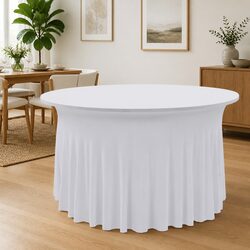 Stretch Table Cover with Skirt, 180x74 cm, White - 2 Pieces