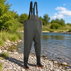 Chest Wading Pants with Attached Boots Fishing Waders Green Size 41