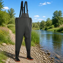 Size 42 Chest Wading Pants with Attached Boots Green