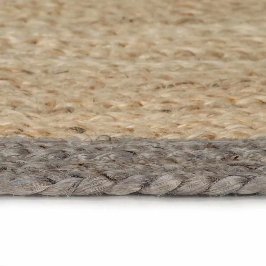 Jute Area Rug for Home 90cm Round Natural Braided Woven Carpet with Grey Border