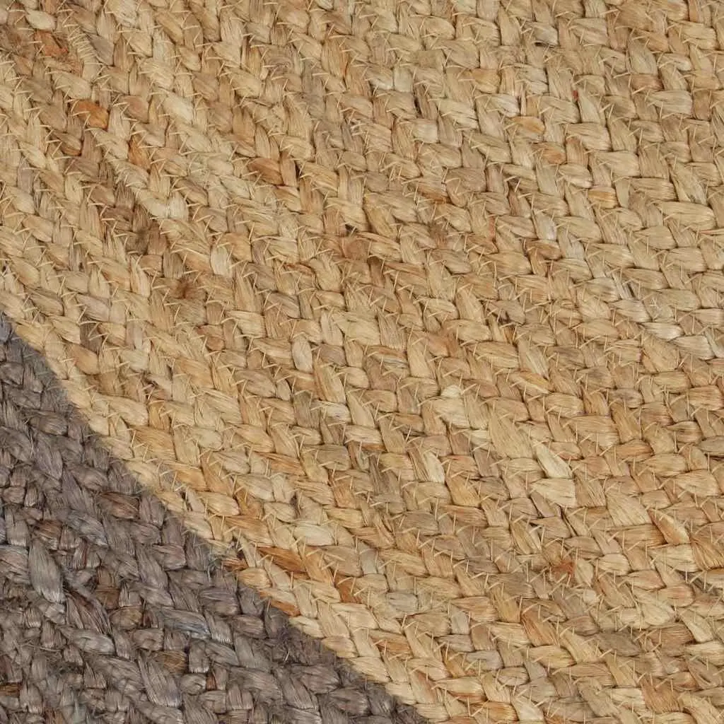 Jute Area Rug for Home 90cm Round Natural Braided Woven Carpet with Grey Border