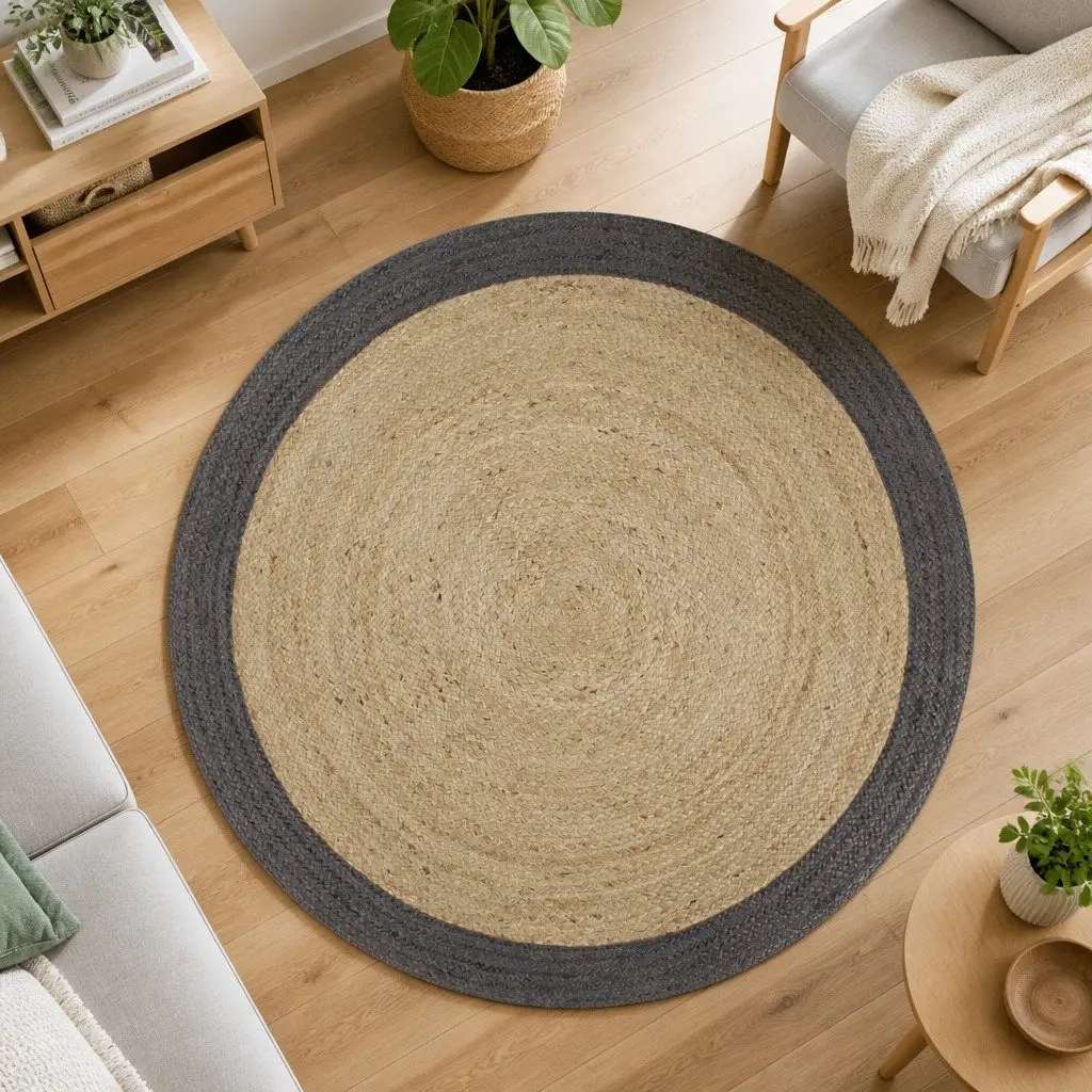 Handmade Jute Area Rug, 90 cm Diameter