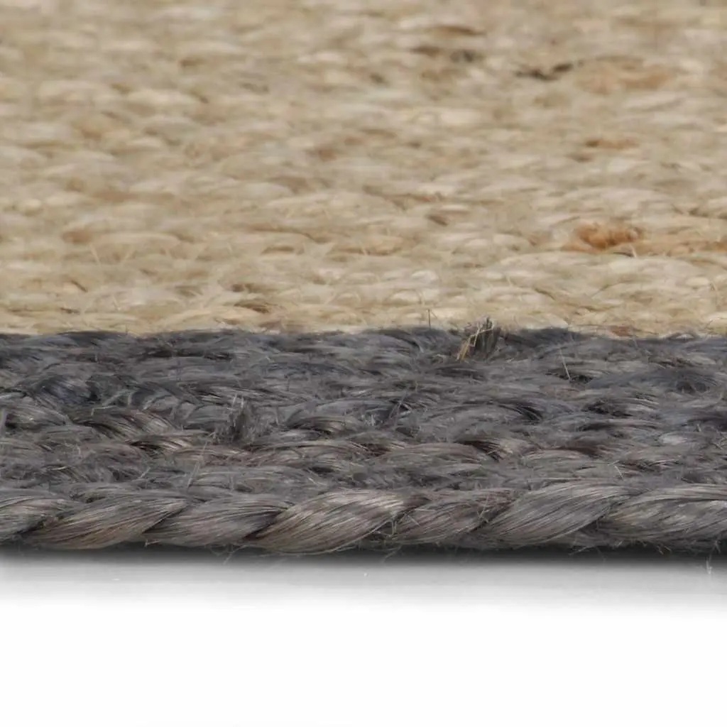 Jute Area Rug Home 90 cm Round Natural Centre Grey Border Braided Carpet