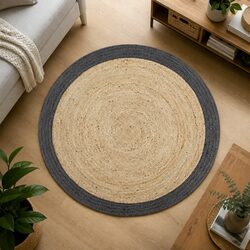 Grey Handmade Jute Rug - 150 cm Round Design