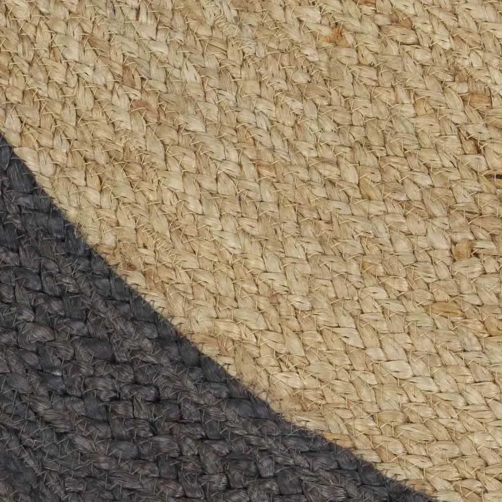 Handmade Jute Area Rug Grey with Dark Border Round Braided Carpet Home Decor