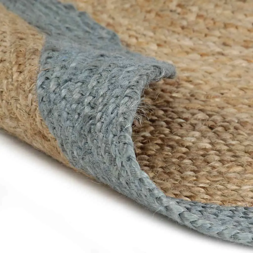 Handmade Jute Area Rug for Home Decor 90cm Natural with Olive Green Border