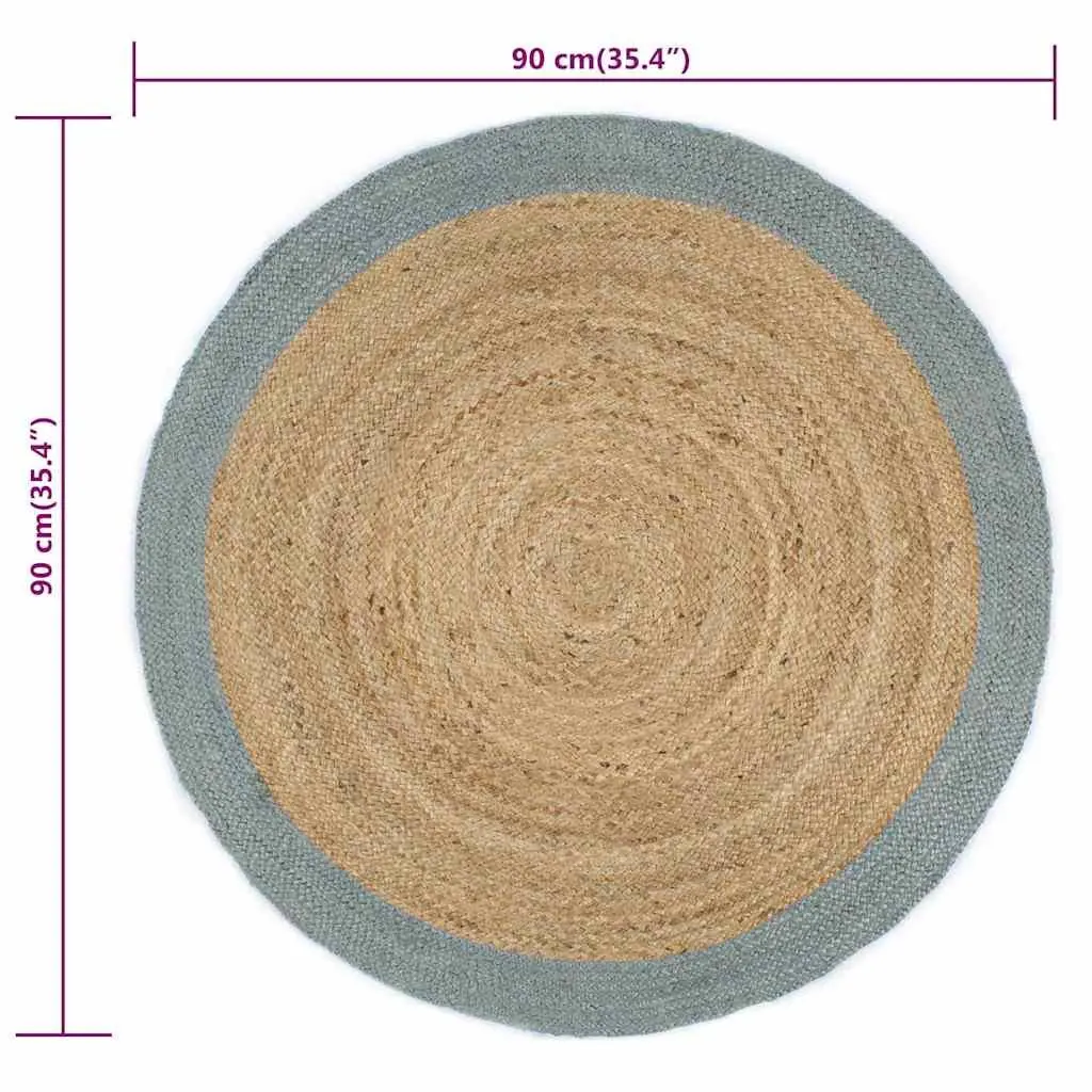 Handmade Jute Area Rug for Home Decor 90cm Natural with Olive Green Border