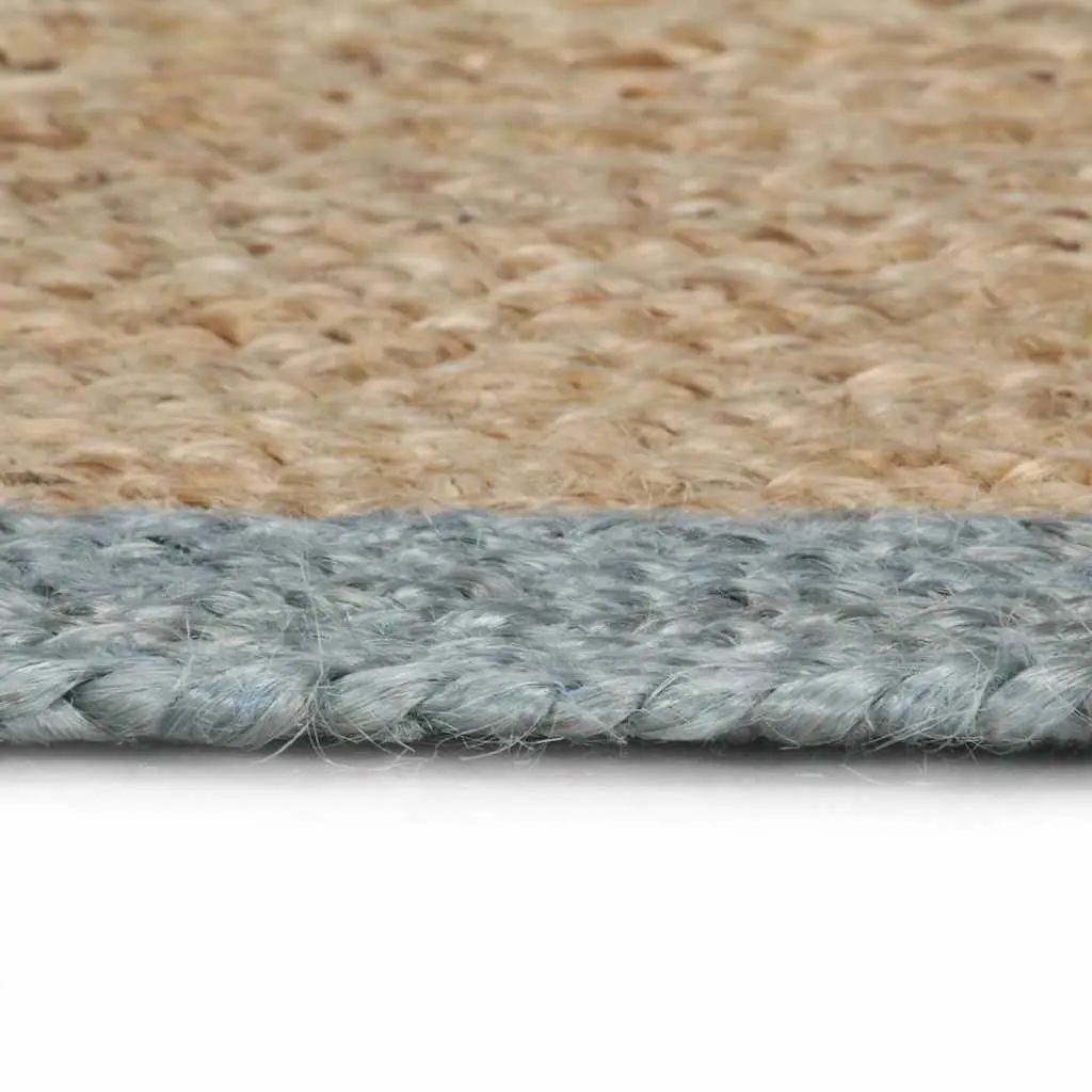 Handmade Jute Area Rug for Home 120 cm Round Braided Natural Carpet with Olive Green Border