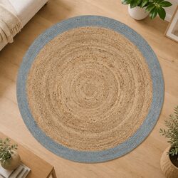 150 cm Round Handmade Jute Rug with Olive Green Border