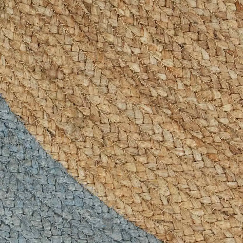 Jute Area Rug Home Decor 150 cm Round Natural Centre Olive Green Border